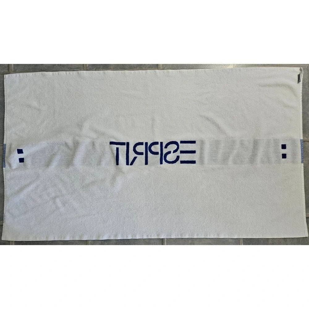 Vintage Esprit Logo Bath Towel White Blue Stripe WestPoint Pepperell Made in USA